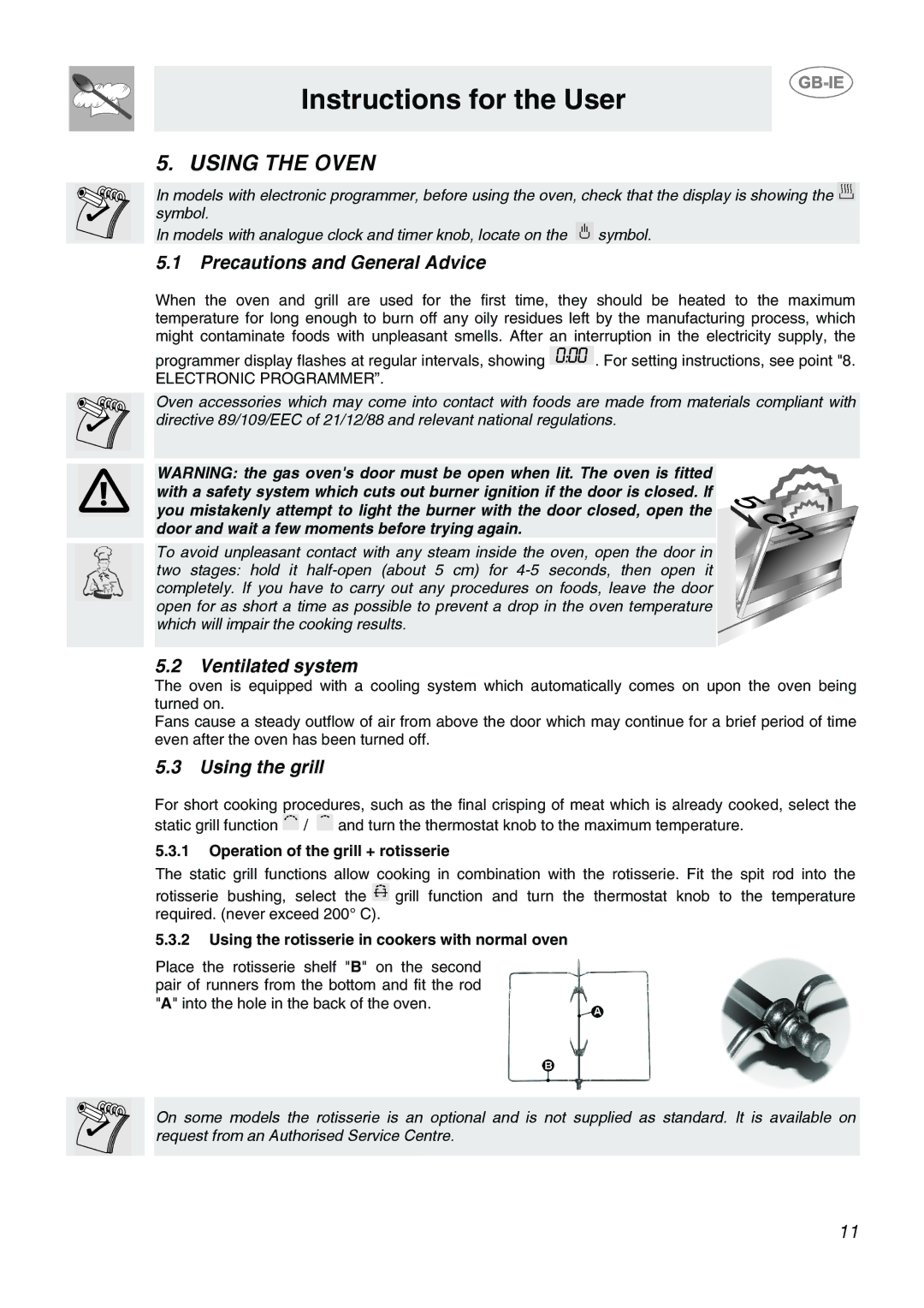 Smeg CB66CES1 manual Using the Oven, Precautions and General Advice, Ventilated system, Using the grill 