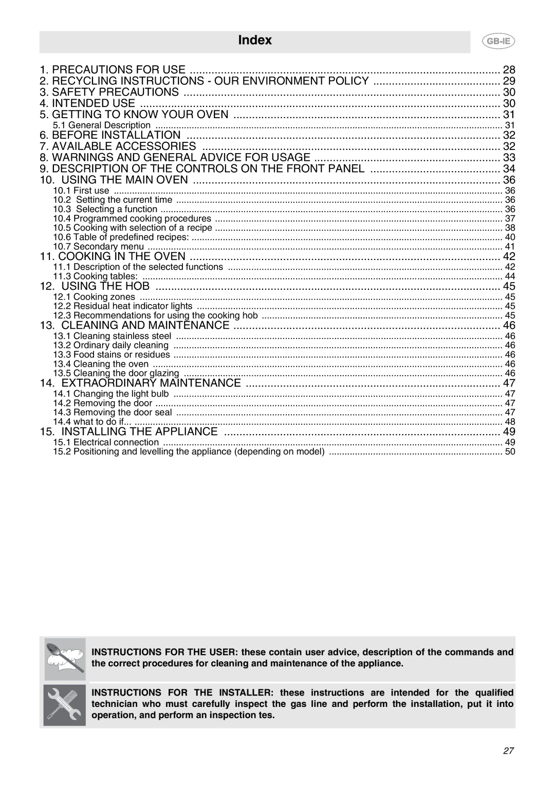 Smeg CE6CMX manual Index 