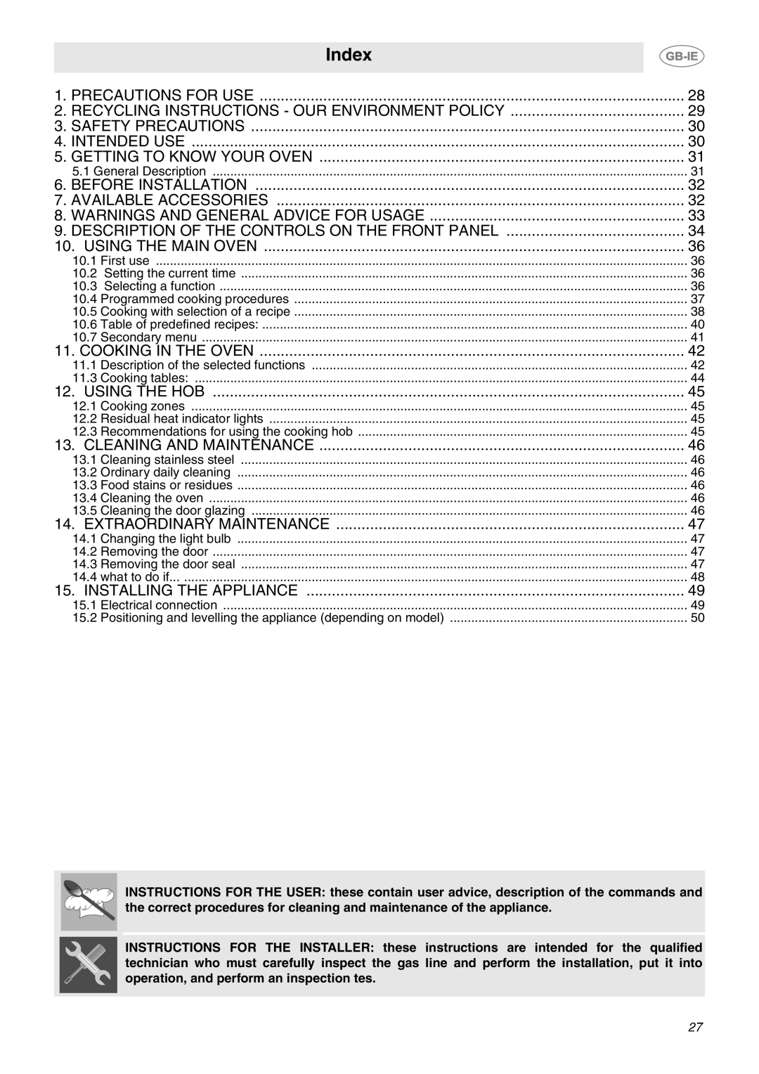 Smeg CE6CMX manual Index 