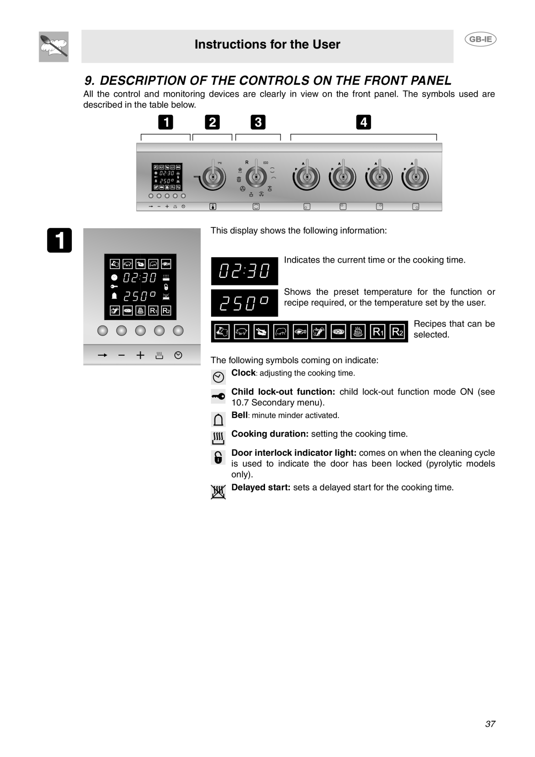 Smeg CE6IMX manual Description Of The Controls On The Front Panel, Instructions for the User 