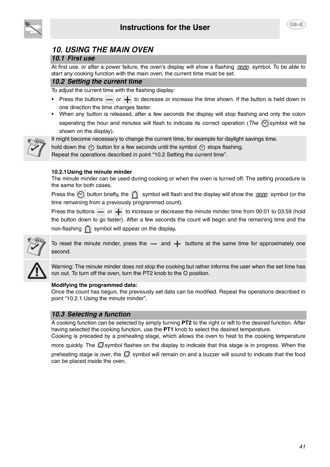 Smeg CE6IPX manual Using the Main Oven, First use, Setting the current time, Selecting a function 