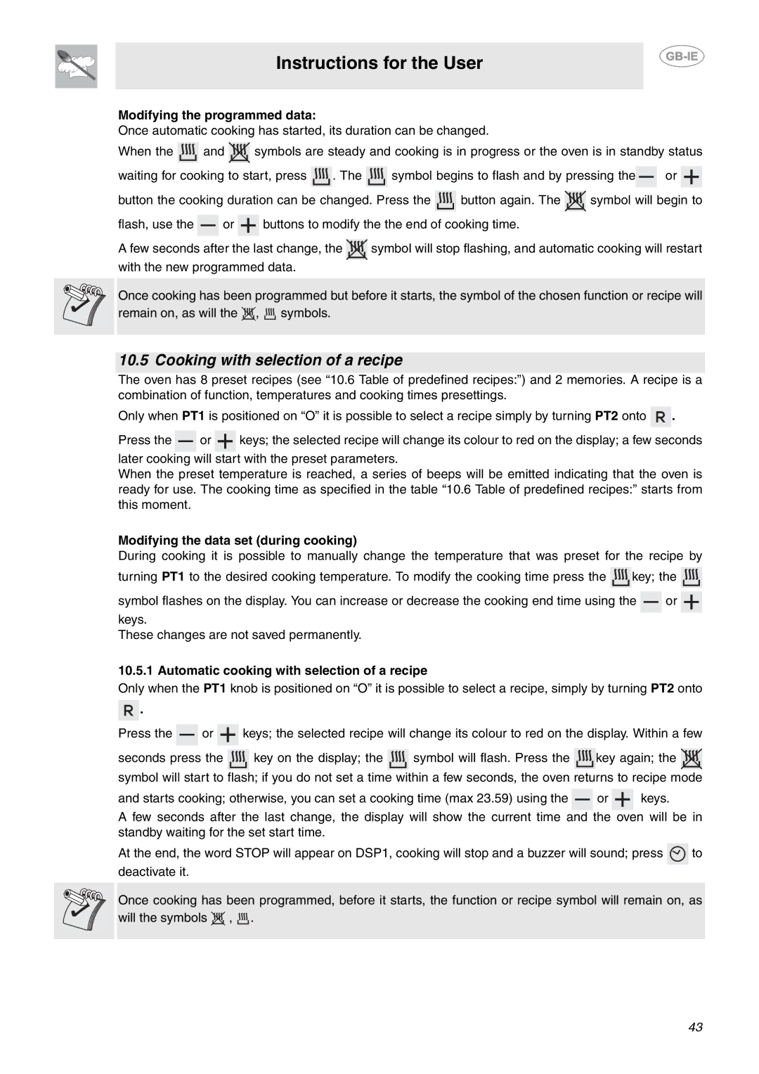 Smeg CE6IPX manual Cooking with selection of a recipe, Modifying the data set during cooking 