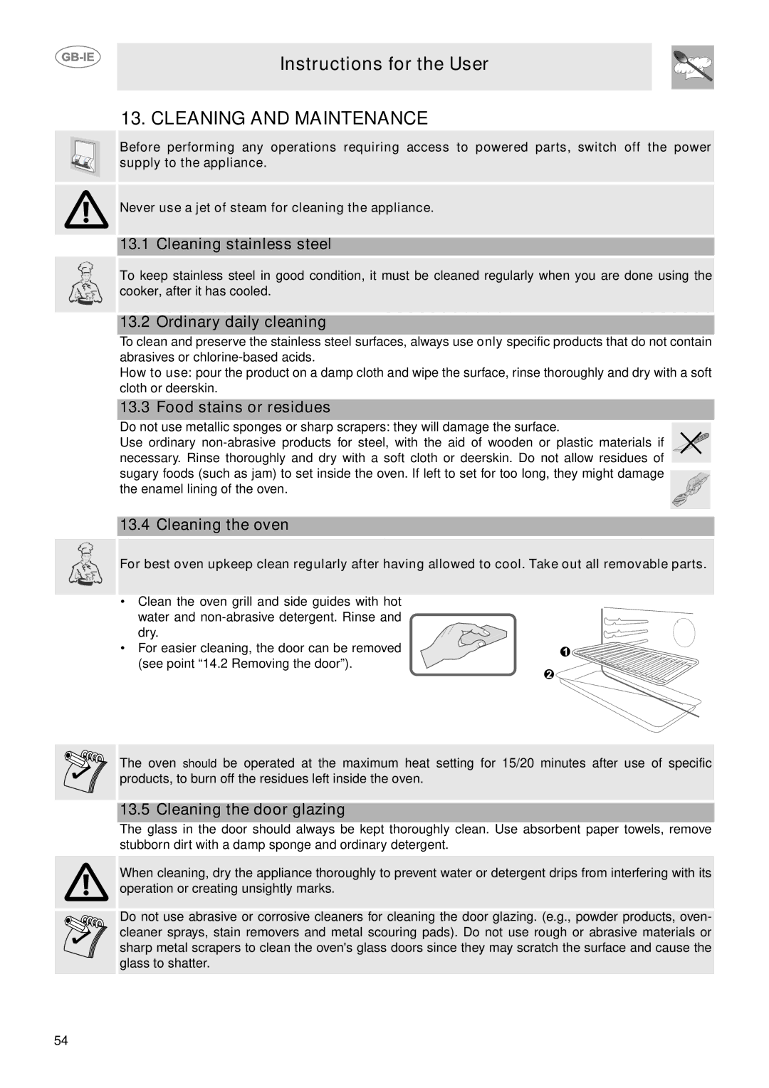 Smeg CE6IPX manual Cleaning and Maintenance 