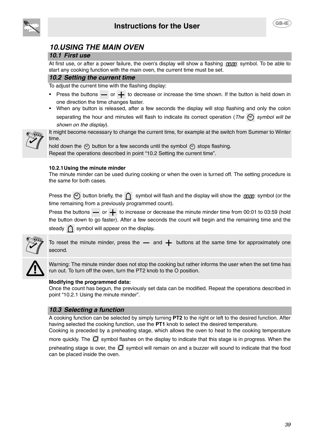 Smeg CE92CMX manual Using the Main Oven, First use, Setting the current time, Selecting a function 