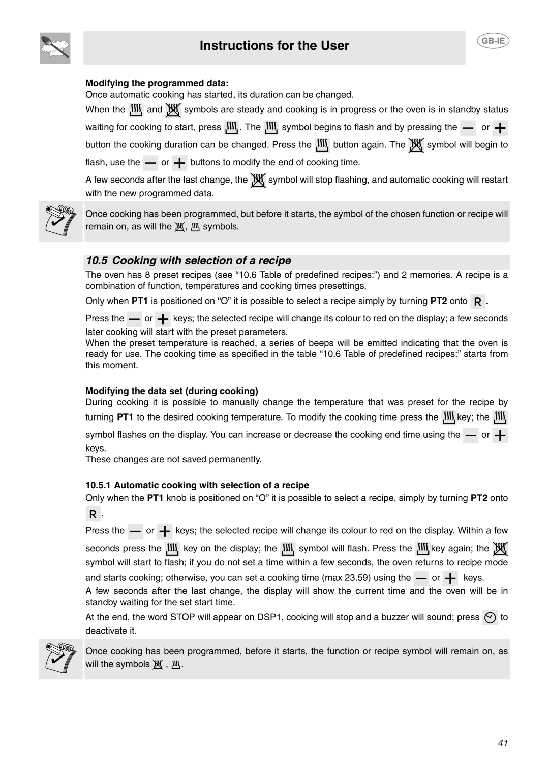 Smeg CE92CMX manual Cooking with selection of a recipe, Modifying the data set during cooking 