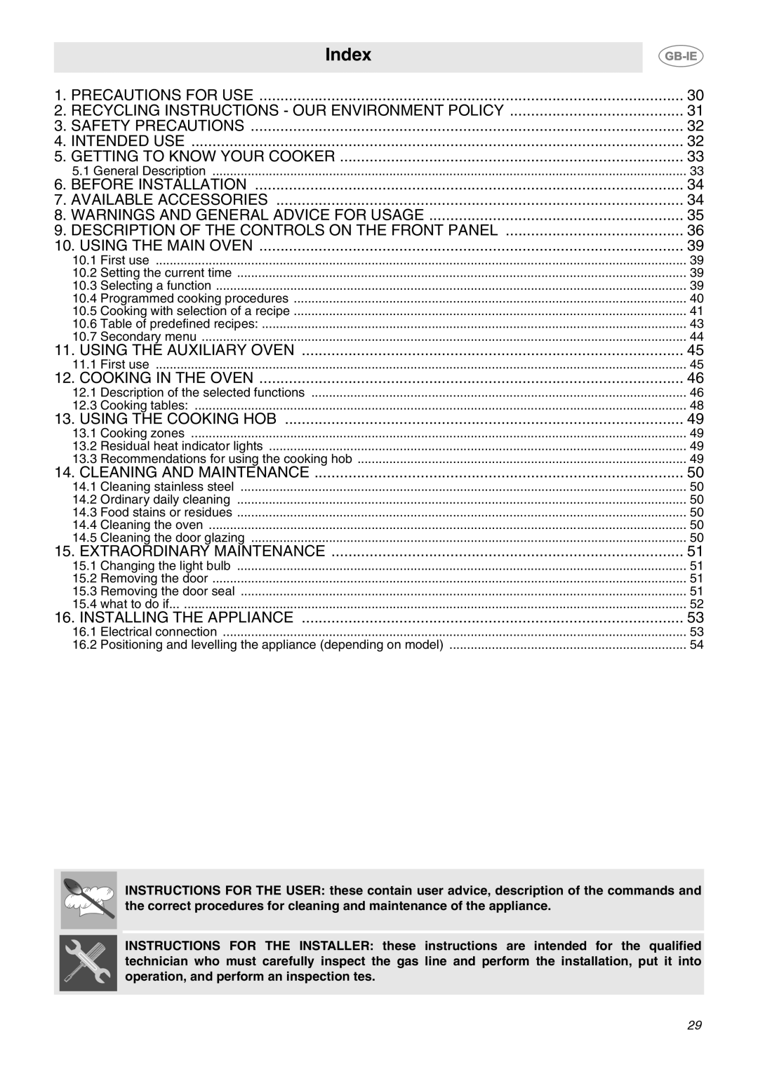 Smeg CE92CMX manual Index 
