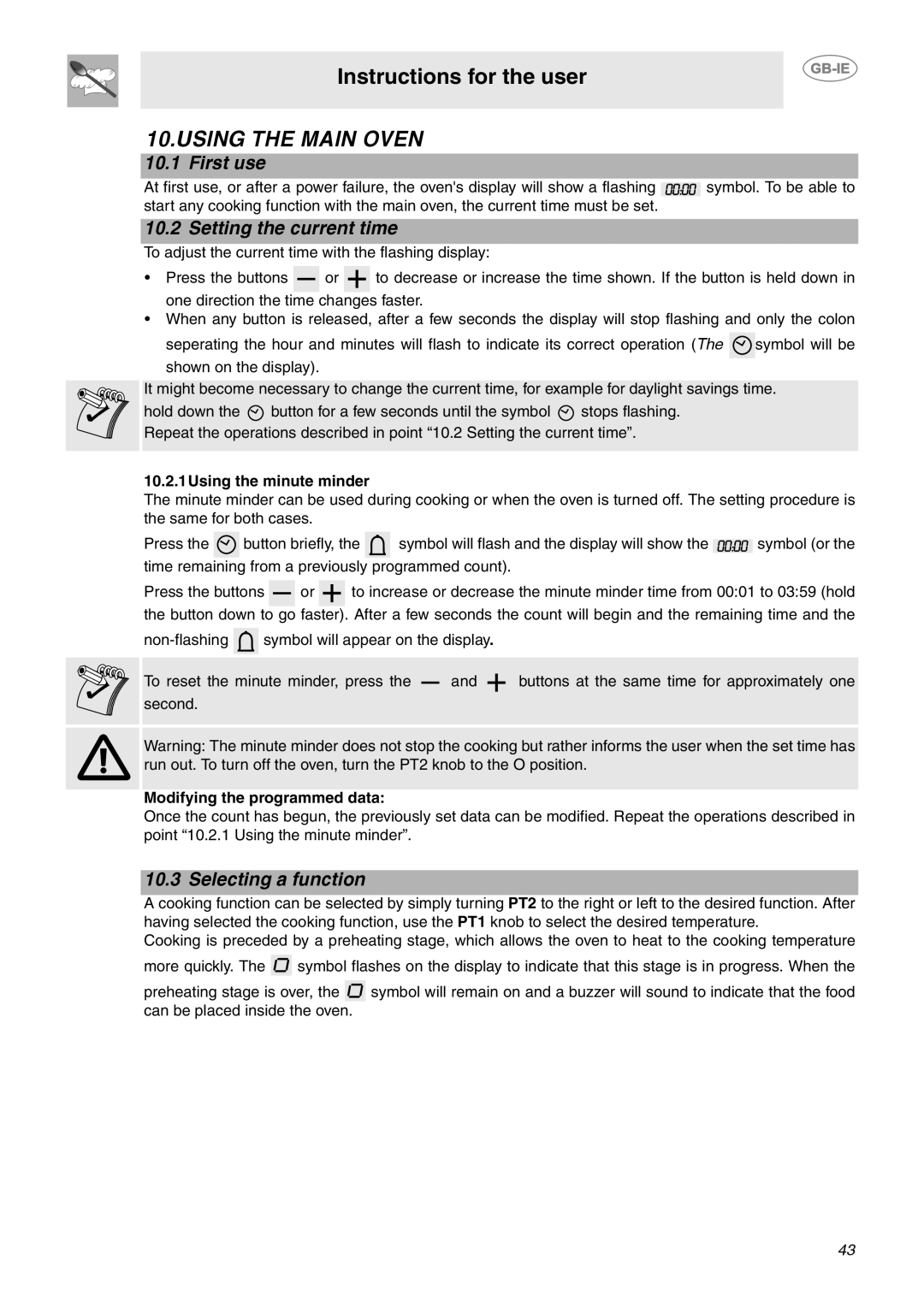 Smeg CE92GPX manual Using the Main Oven, First use, Setting the current time, Selecting a function 