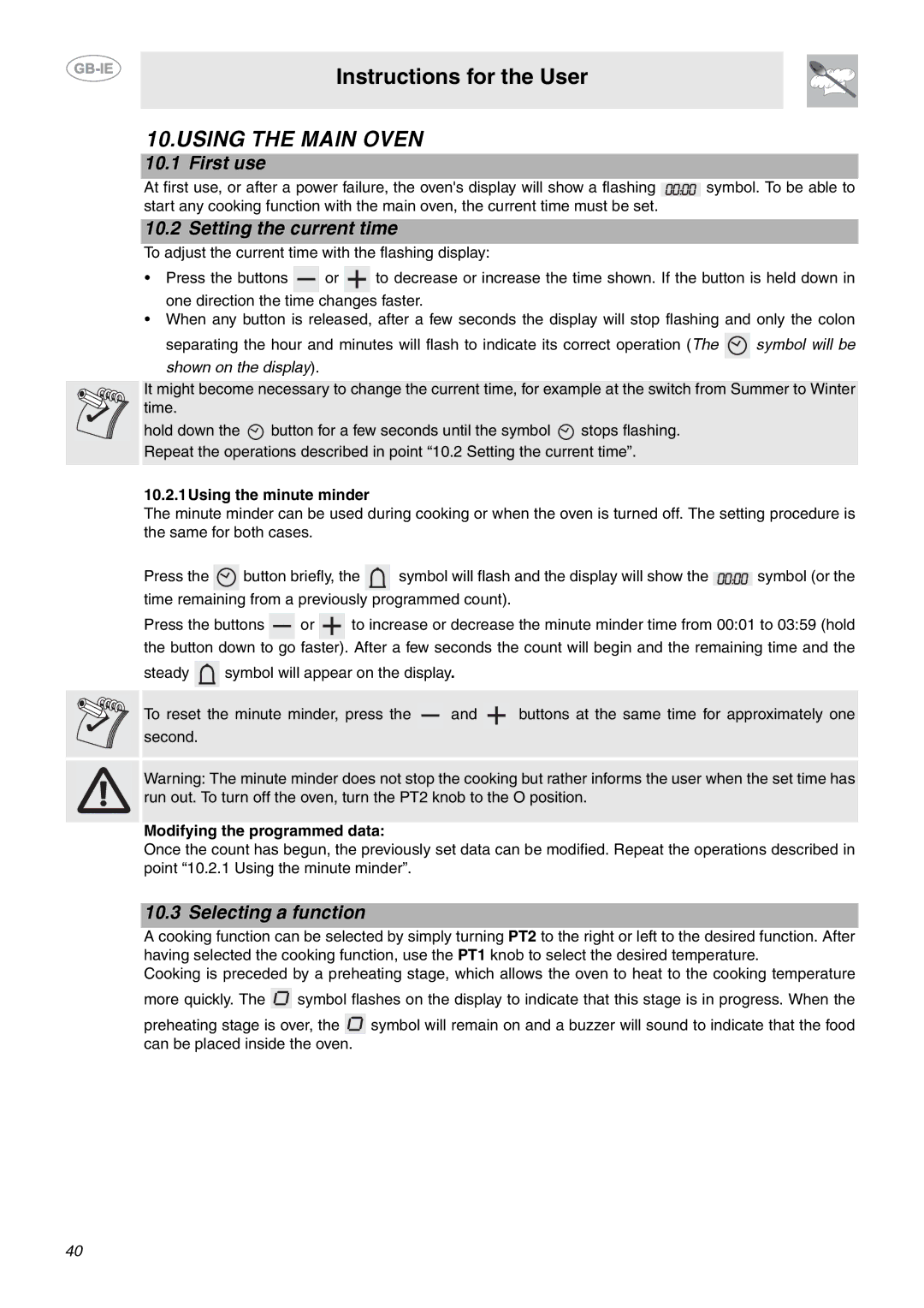 Smeg CE92IMX manual Using the Main Oven, First use, Setting the current time, Selecting a function 