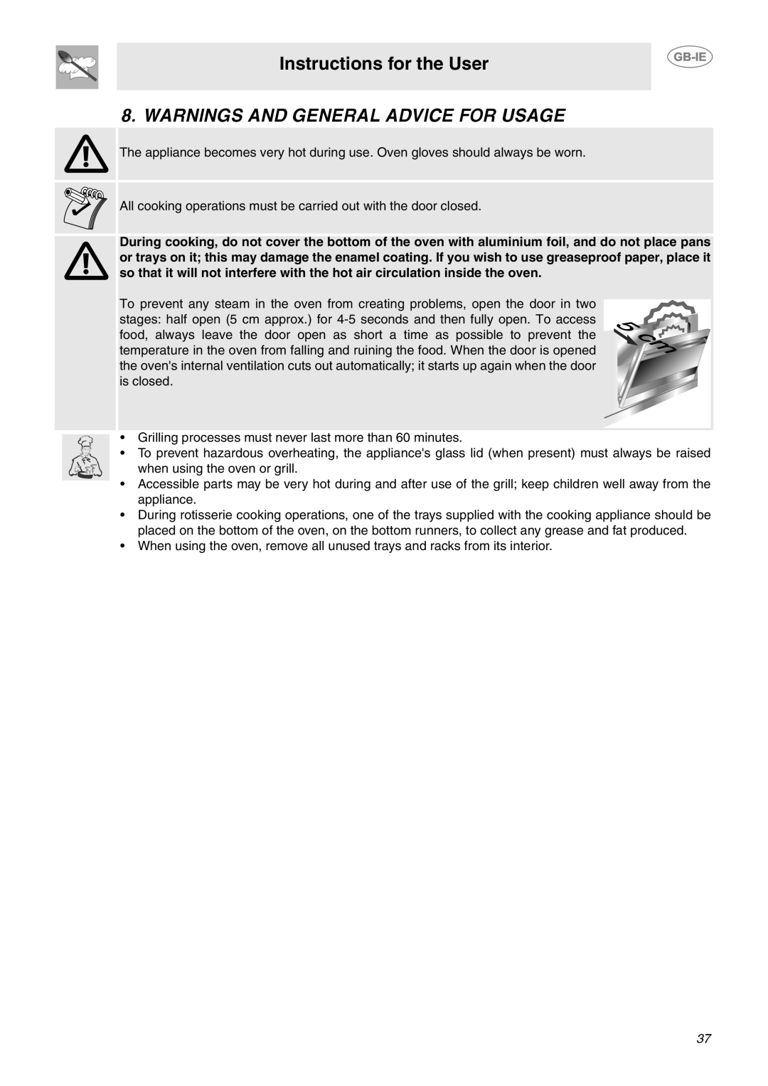 Smeg CE92IMX manual Instructions for the User 