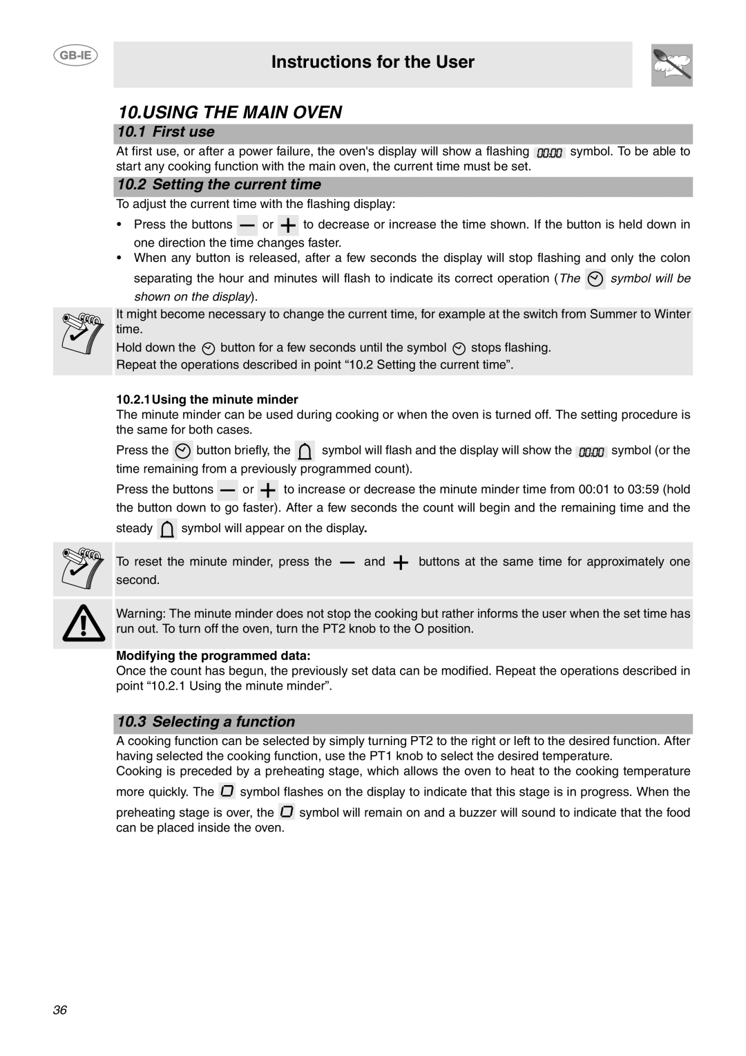 Smeg CE9CMX manual Using the Main Oven, First use, Setting the current time, Selecting a function 