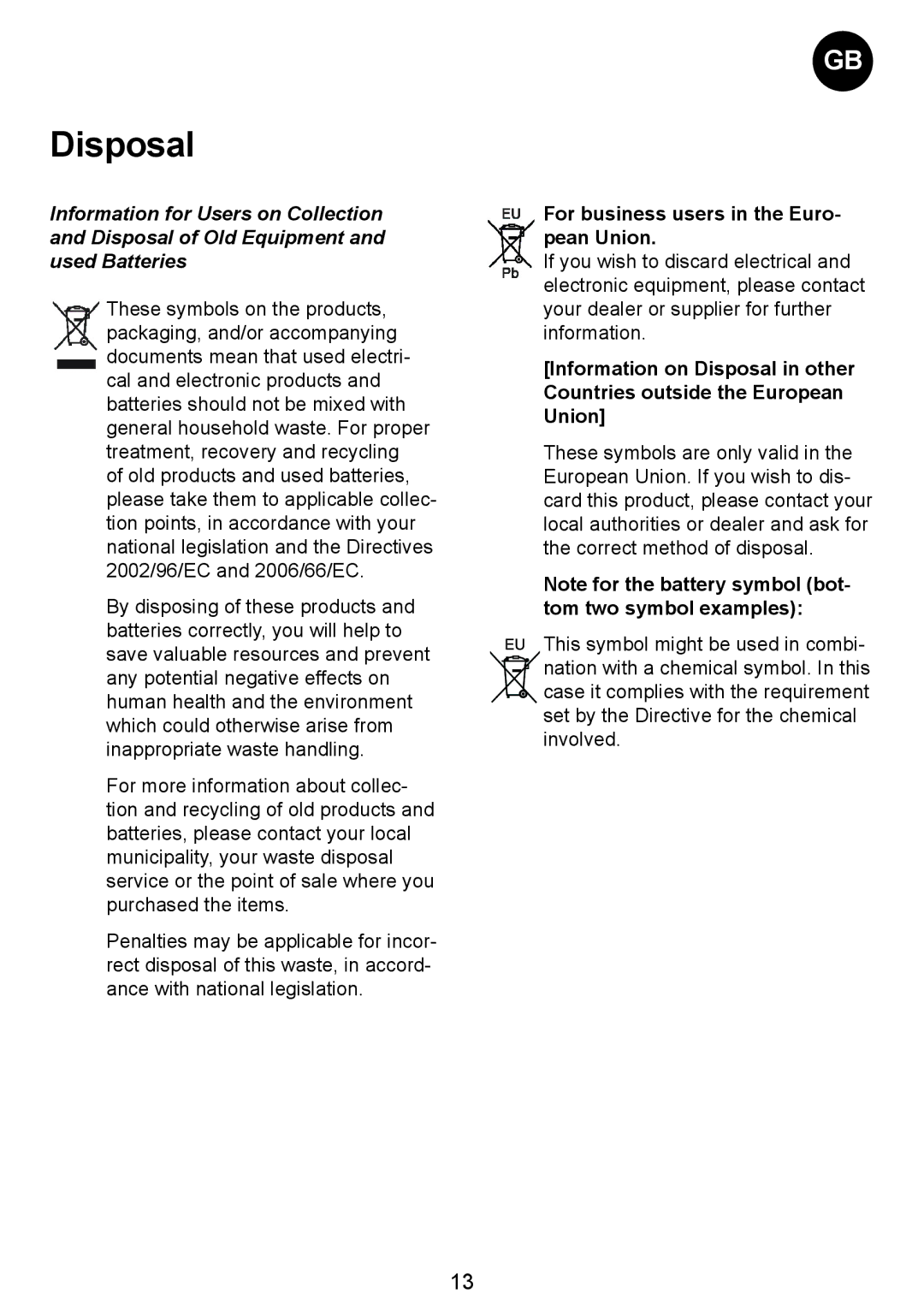 Smeg CH500, CH400, CH300 manual Disposal, For business users in the Euro- pean Union 