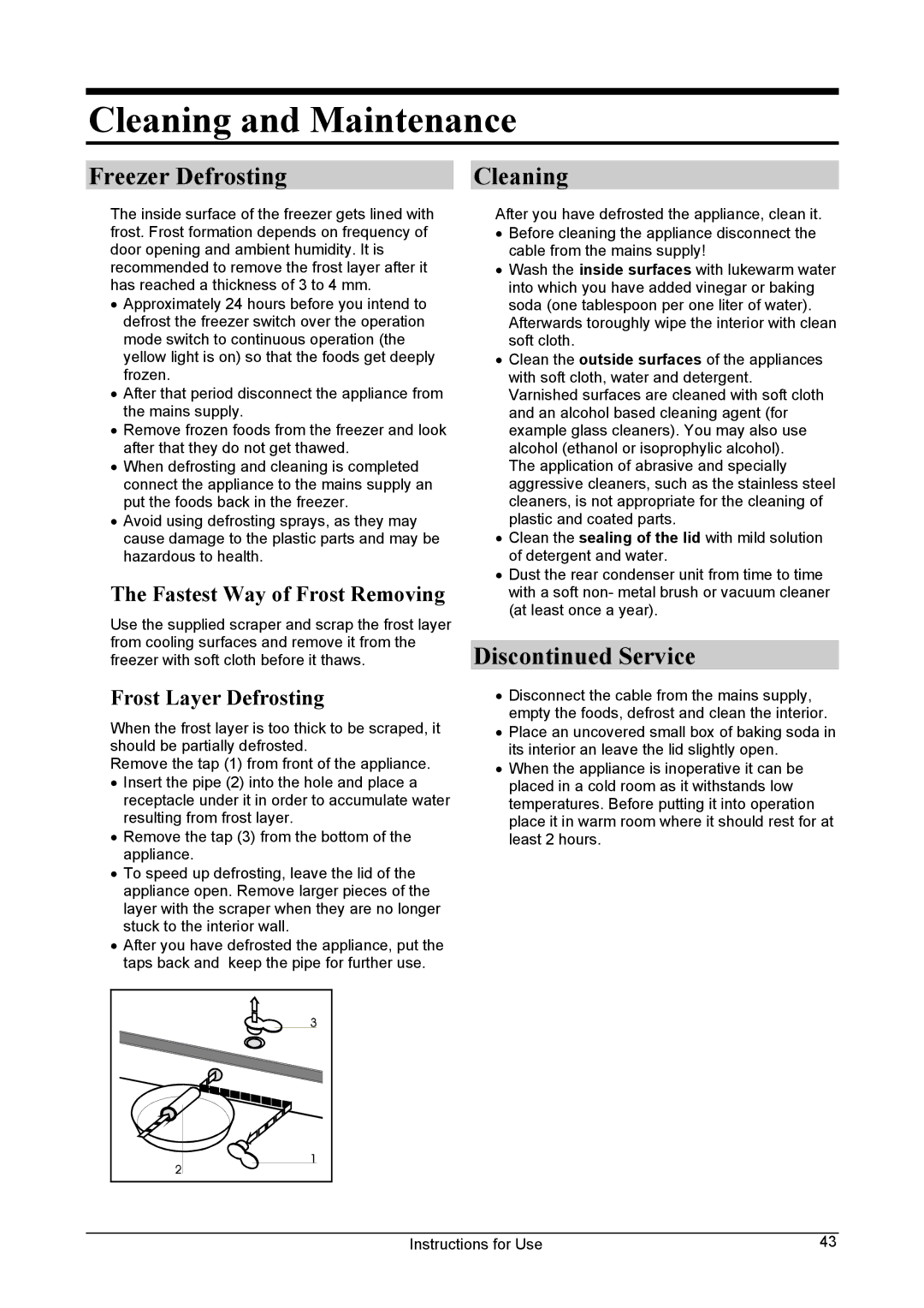 Smeg Chest-type manual Cleaning and Maintenance, Freezer Defrosting, Dis Service 