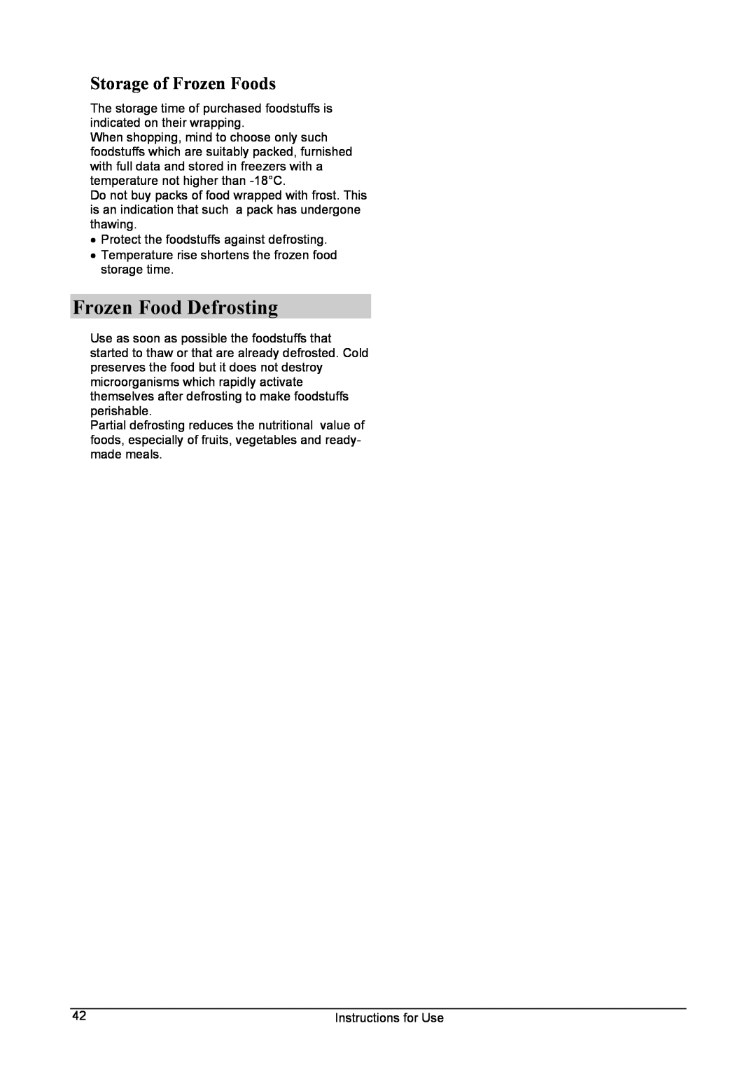 Smeg Chest-type manual Frozen Food Defrosting, Storage of Frozen Foods 