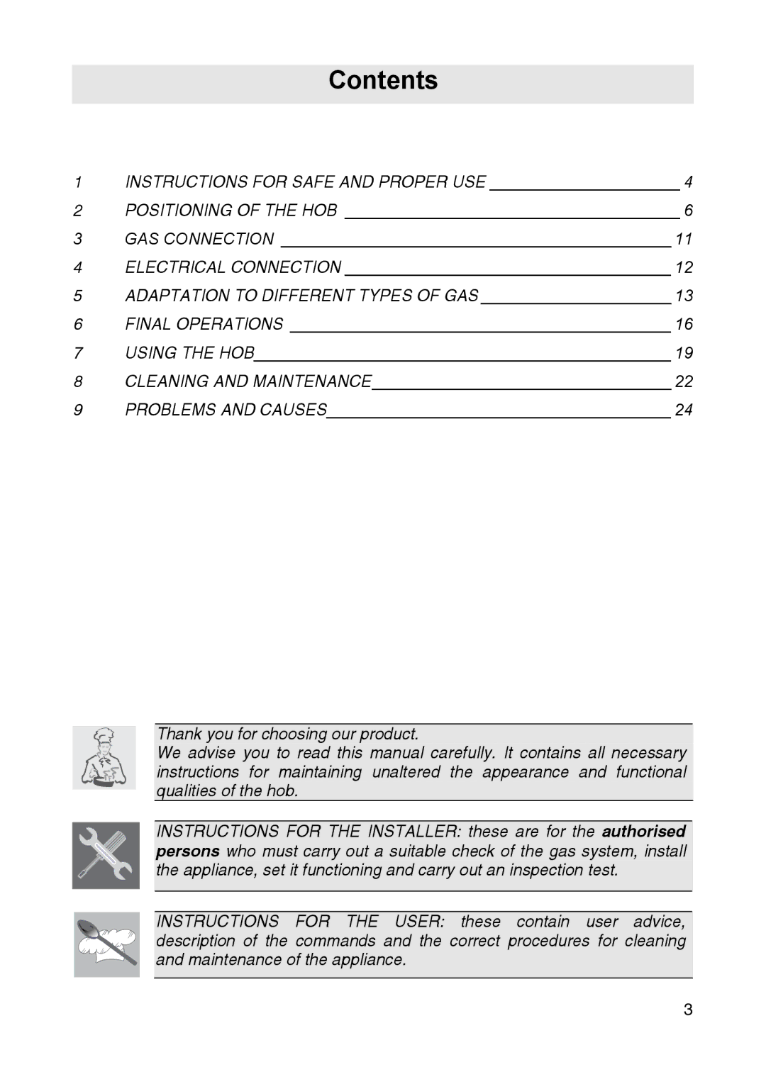 Smeg CIR34AX3 manual Contents 