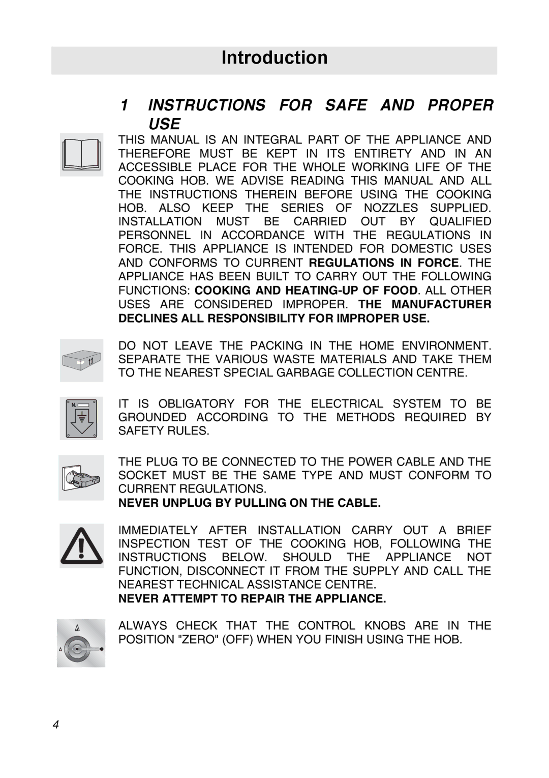 Smeg CIR34AX3 manual Introduction, Instructions for Safe and Proper USE, Declines ALL Responsibility for Improper USE 