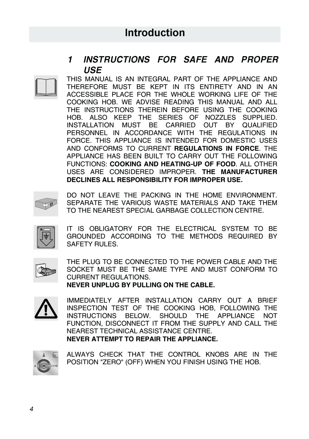 Smeg CIR34XS manual Introduction, Instructions for Safe and Proper USE, Declines ALL Responsibility for Improper USE 