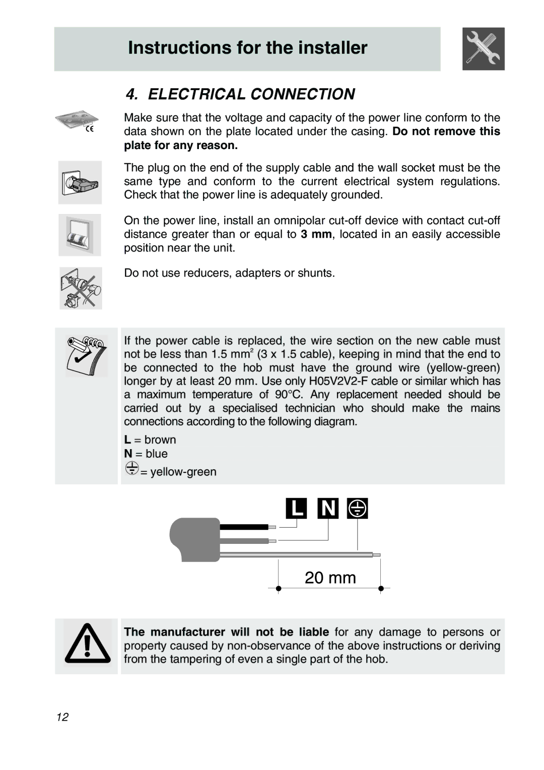 Smeg CIR60X3 manual Electrical Connection 