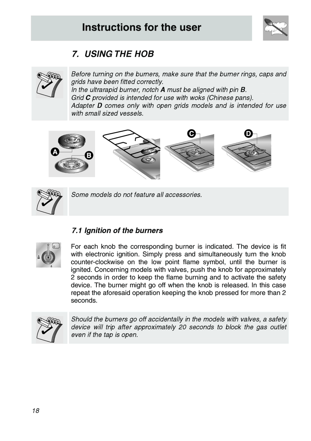 Smeg CIR60X3 manual Instructions for the user, Using the HOB, Ignition of the burners 