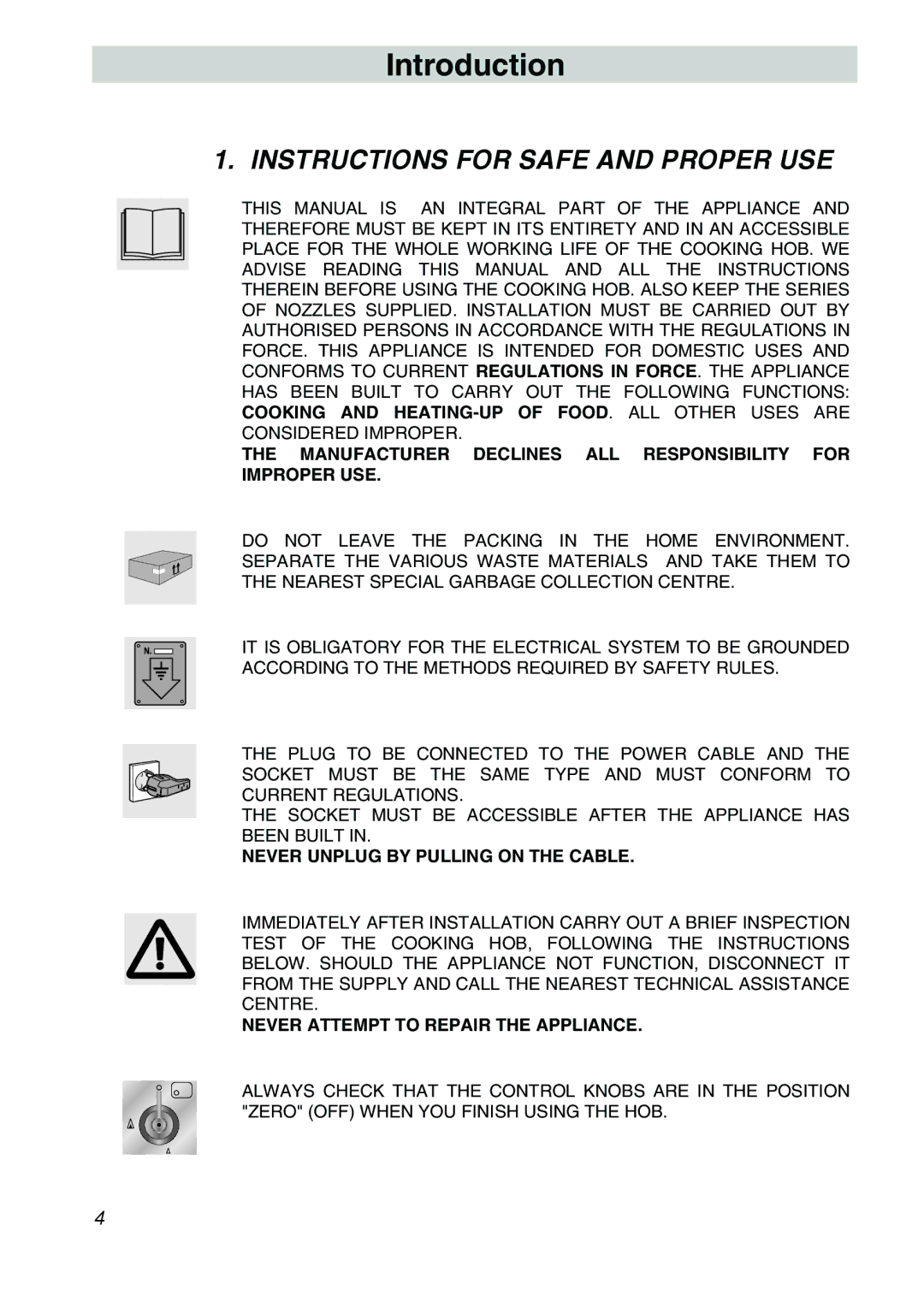 Smeg CIR60X3 manual Introduction, Instructions for Safe and Proper USE 