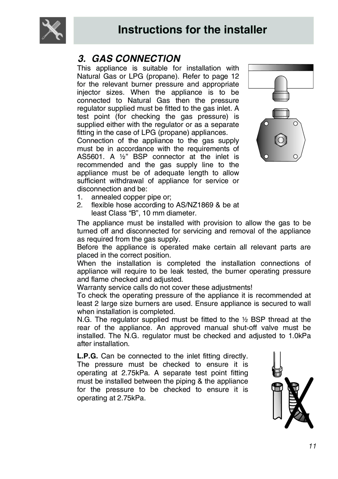 Smeg CIR60X3 manual GAS Connection 