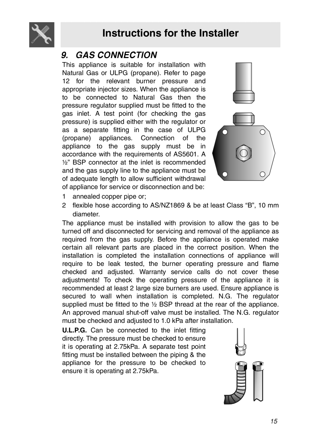 Smeg CIR900X manual GAS Connection 