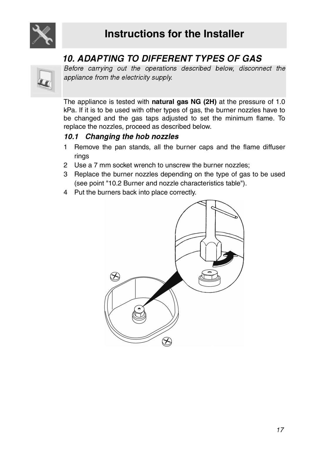 Smeg CIR900X manual Adapting to Different Types of GAS, Changing the hob nozzles 