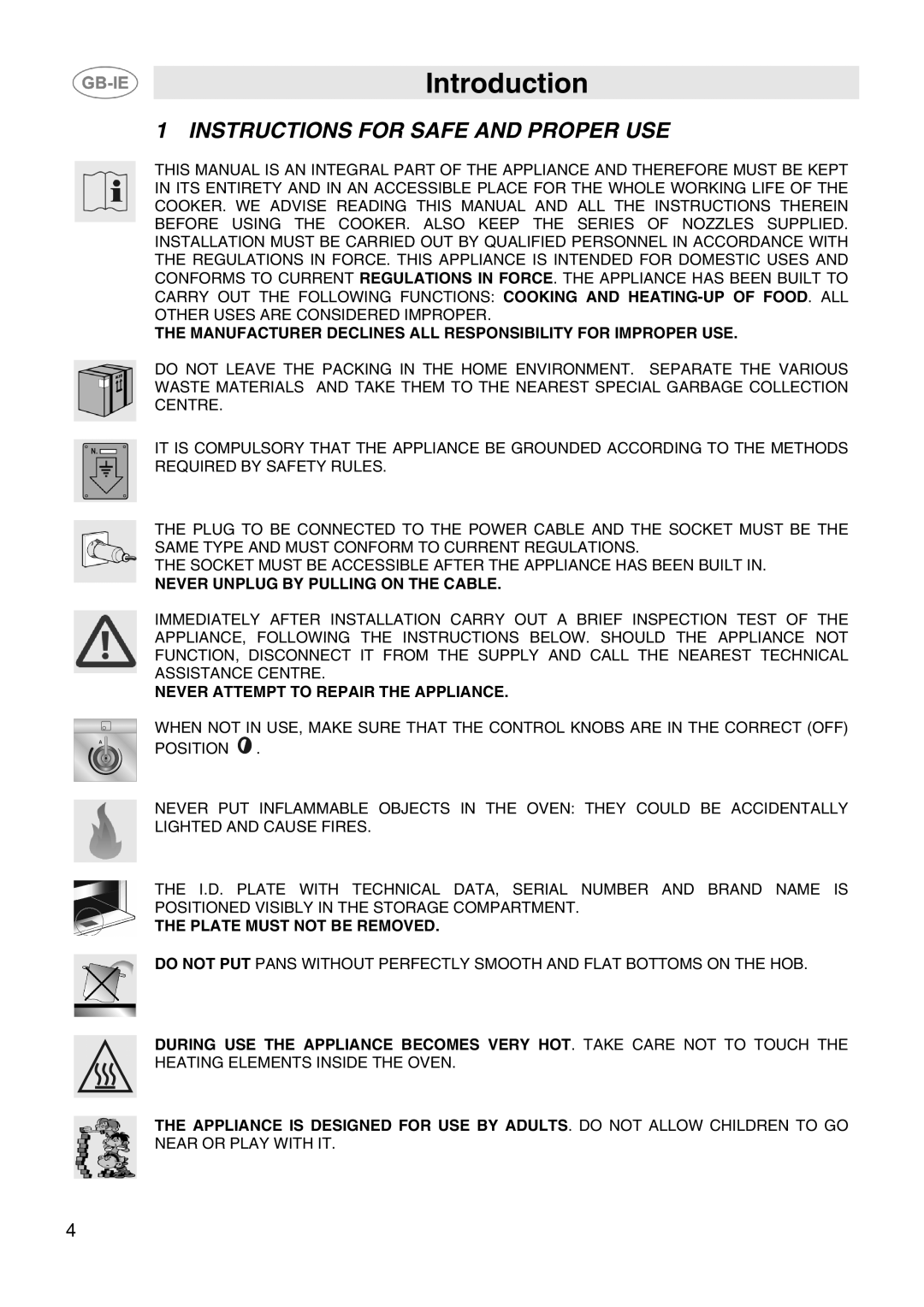 Smeg CIX64MS-5 manual Introduction, Instructions for Safe and Proper USE 