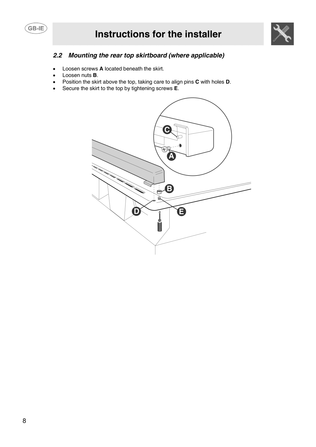 Smeg CIX64MS-5 manual Mounting the rear top skirtboard where applicable 