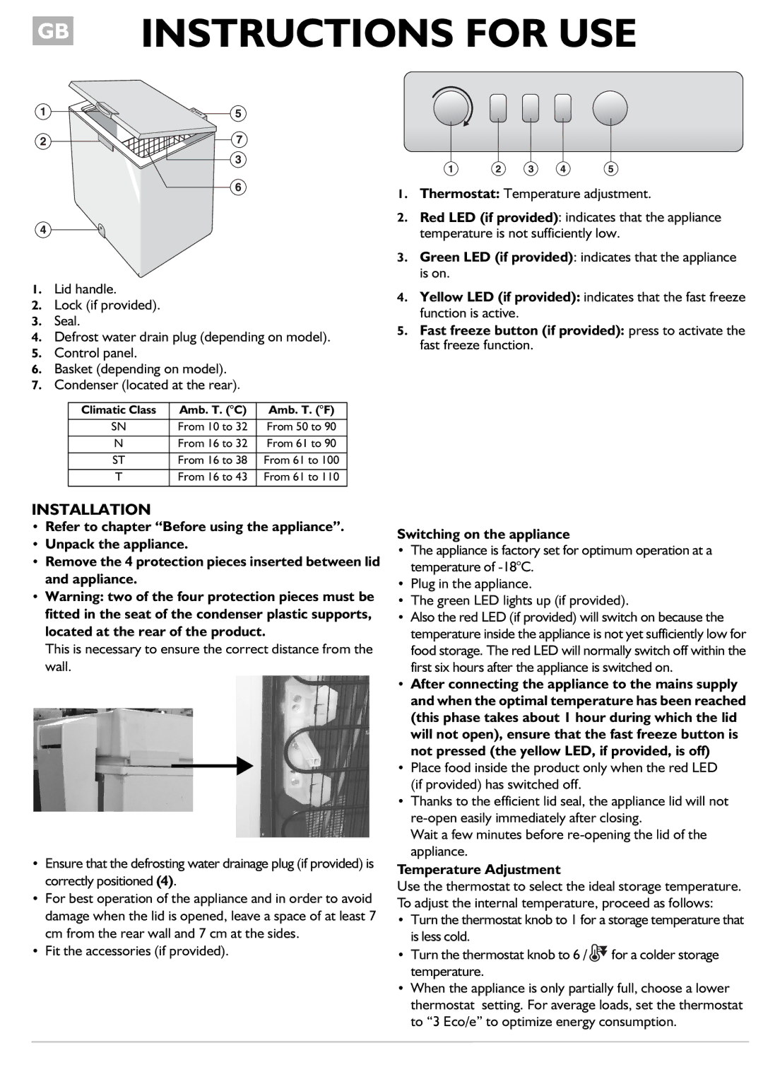 Smeg CO100 Installation, Thermostat Temperature adjustment, Fit the accessories if provided, Switching on the appliance 