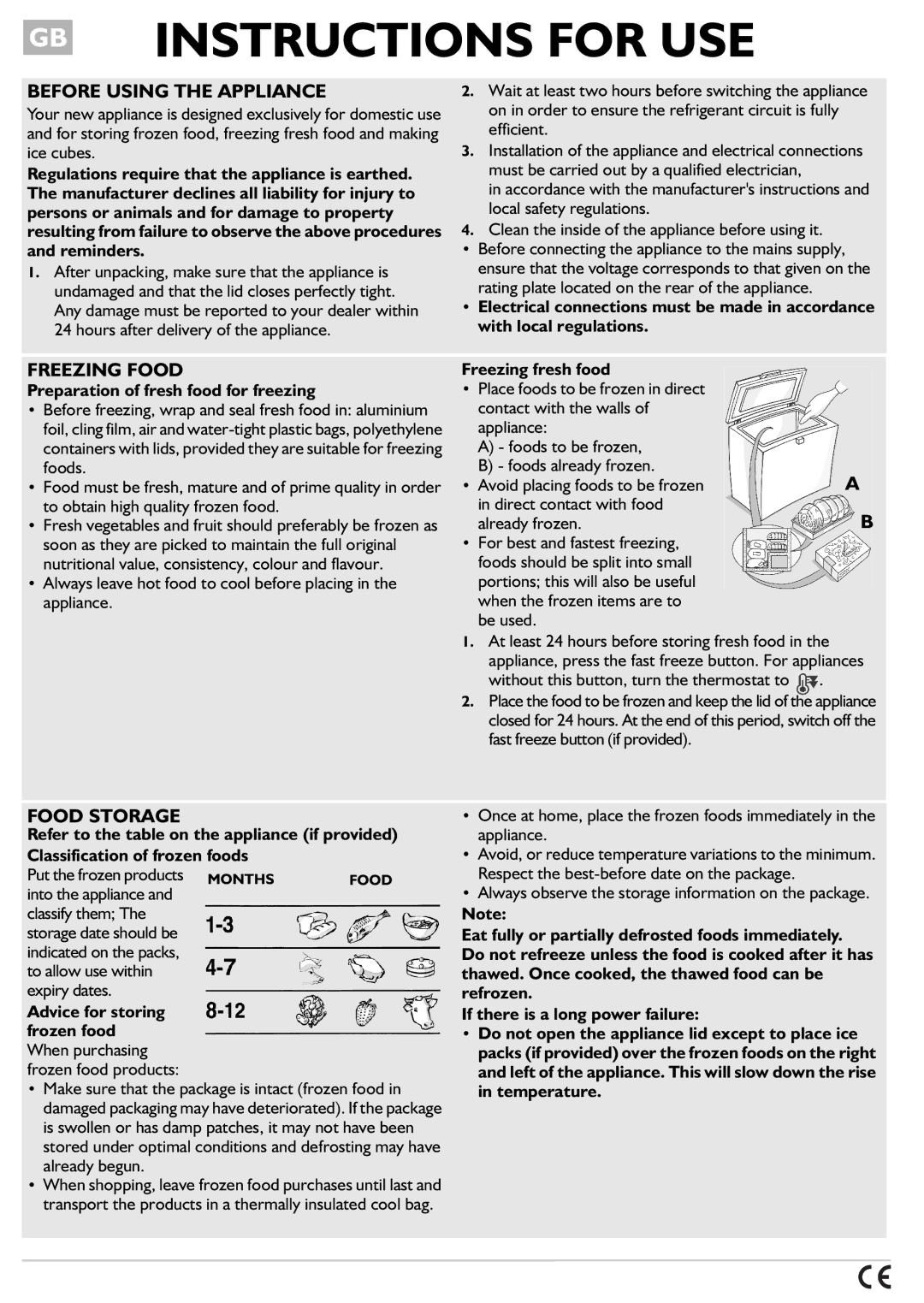 Smeg CO300, CO400 manual Before Using the Appliance, Freezing Food, Food Storage 