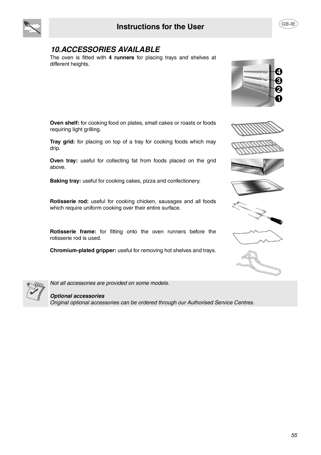 Smeg CP60X6 manual Accessories Available 