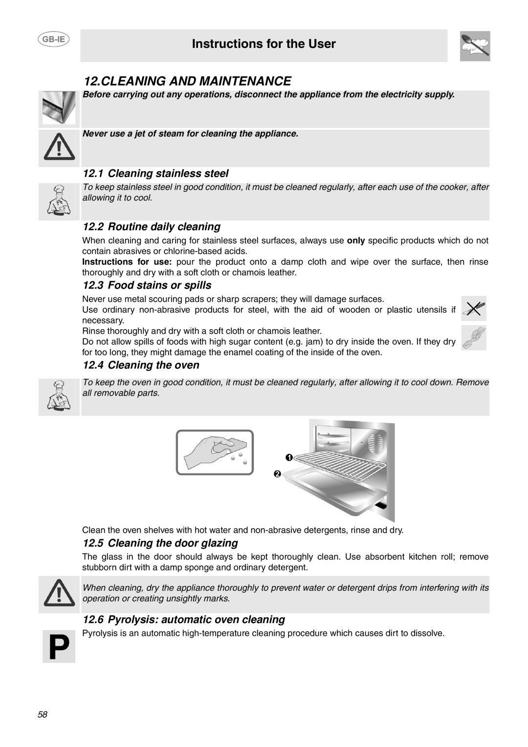 Smeg CP60X6 manual Cleaning and Maintenance 