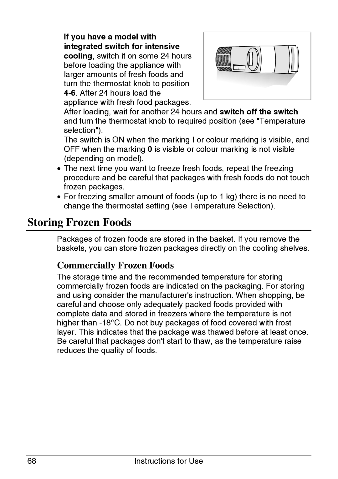 Smeg CR320A manual Storing Frozen Foods, Commercially Frozen Foods 