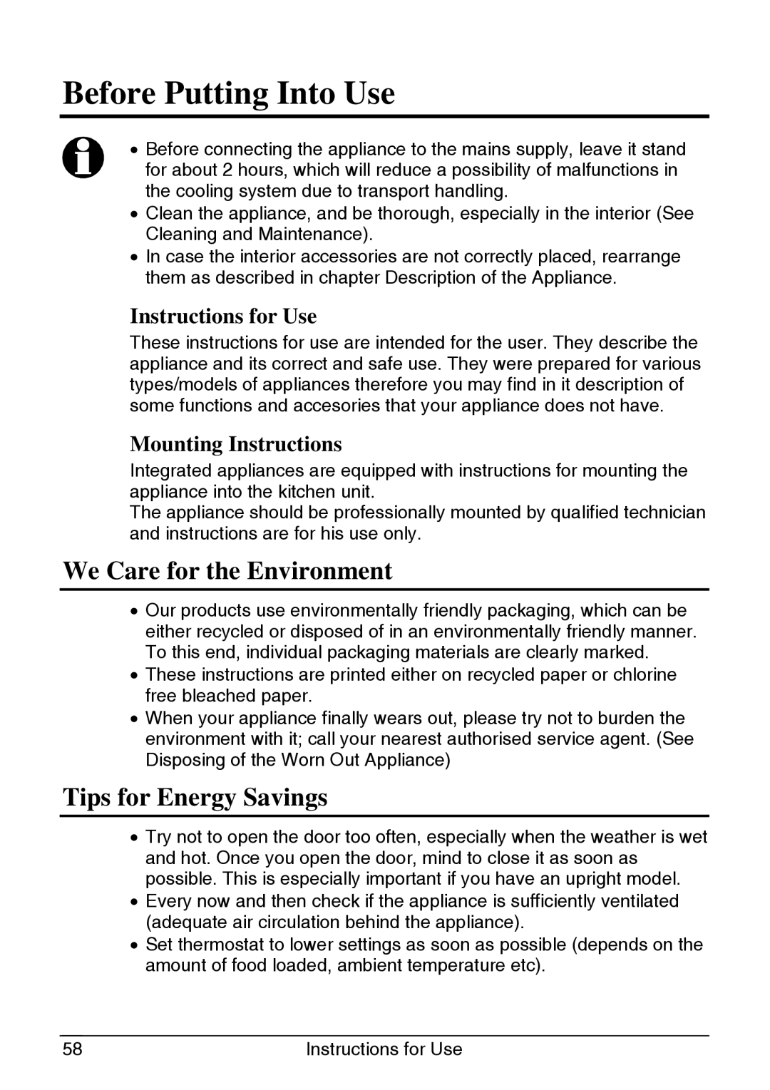 Smeg CR320A manual Before Putting Into Use, We Care for the Environment, Tips for Energy Savings, Instructions for Use 