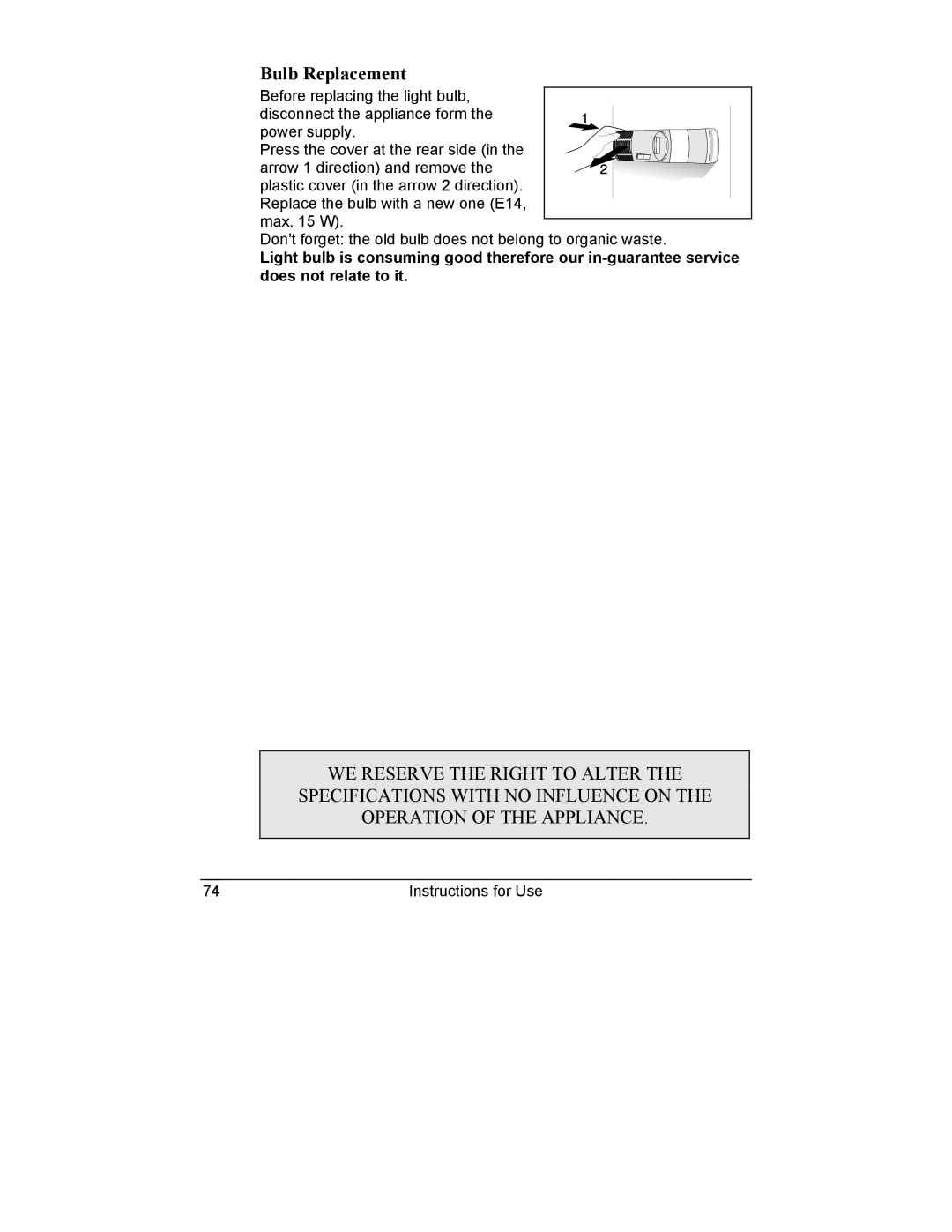 Smeg CR321A manual Bulb Replacement 