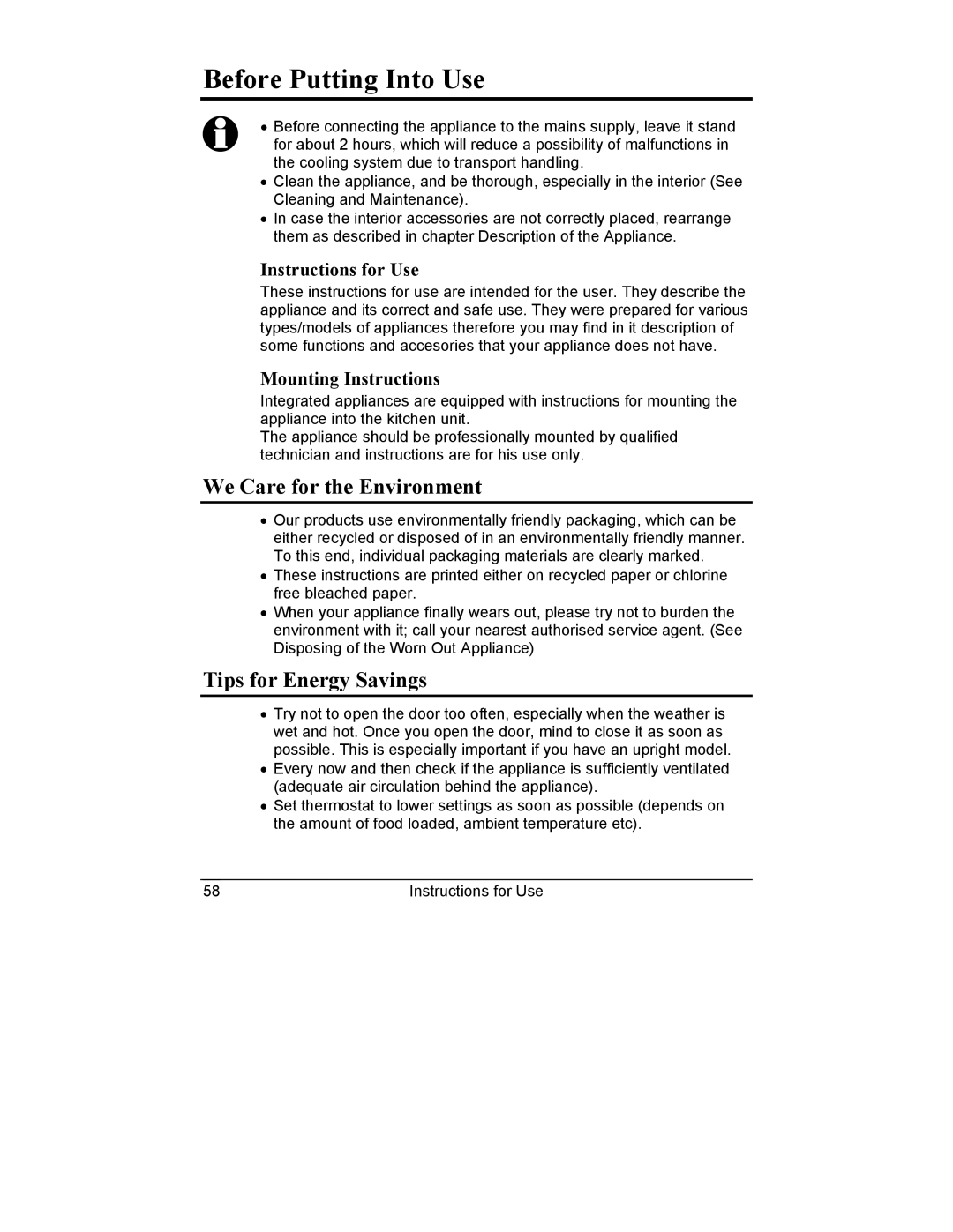 Smeg CR321A manual Before Putting Into Use, We Care for the Environment, Tips for Energy Savings, Instructions for Use 