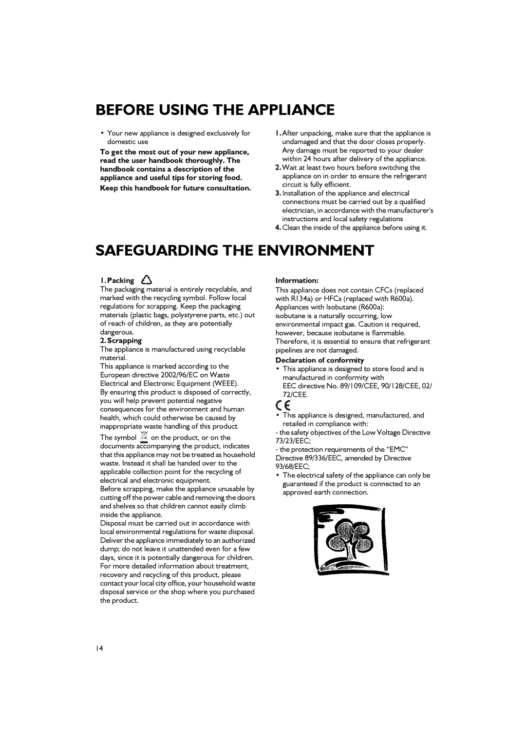 Smeg CR324A7, CR324ASX7 manual Before Using the Appliance, Safeguarding the Environment 