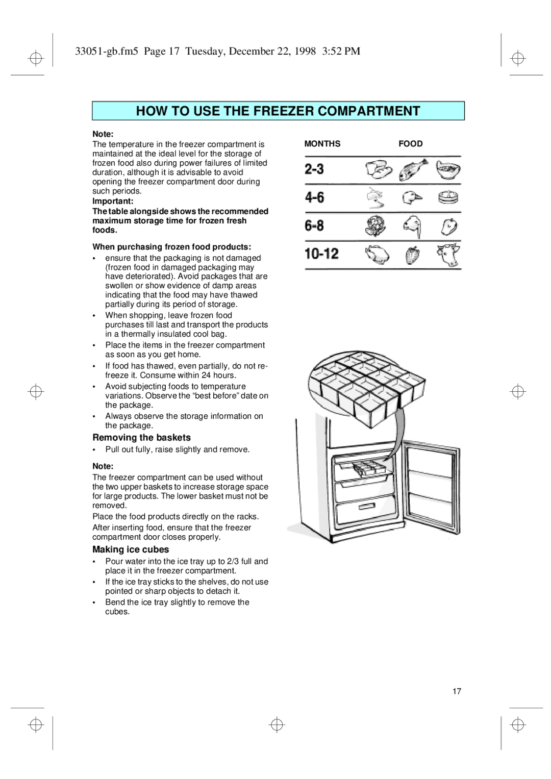 Smeg CR325A installation instructions Removing the baskets, Making ice cubes 