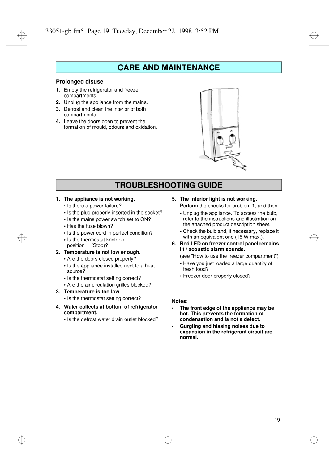 Smeg CR325A installation instructions Prolonged disuse, Appliance is not working 