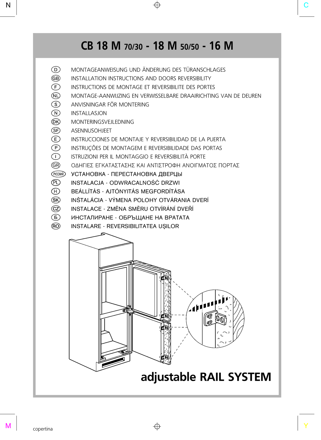 Smeg CR325A installation instructions q w f d c g h j, Á CB 18 M 70/30 - 18 M 50/50 - 16 M, adjustable RAIL SYSTEM 
