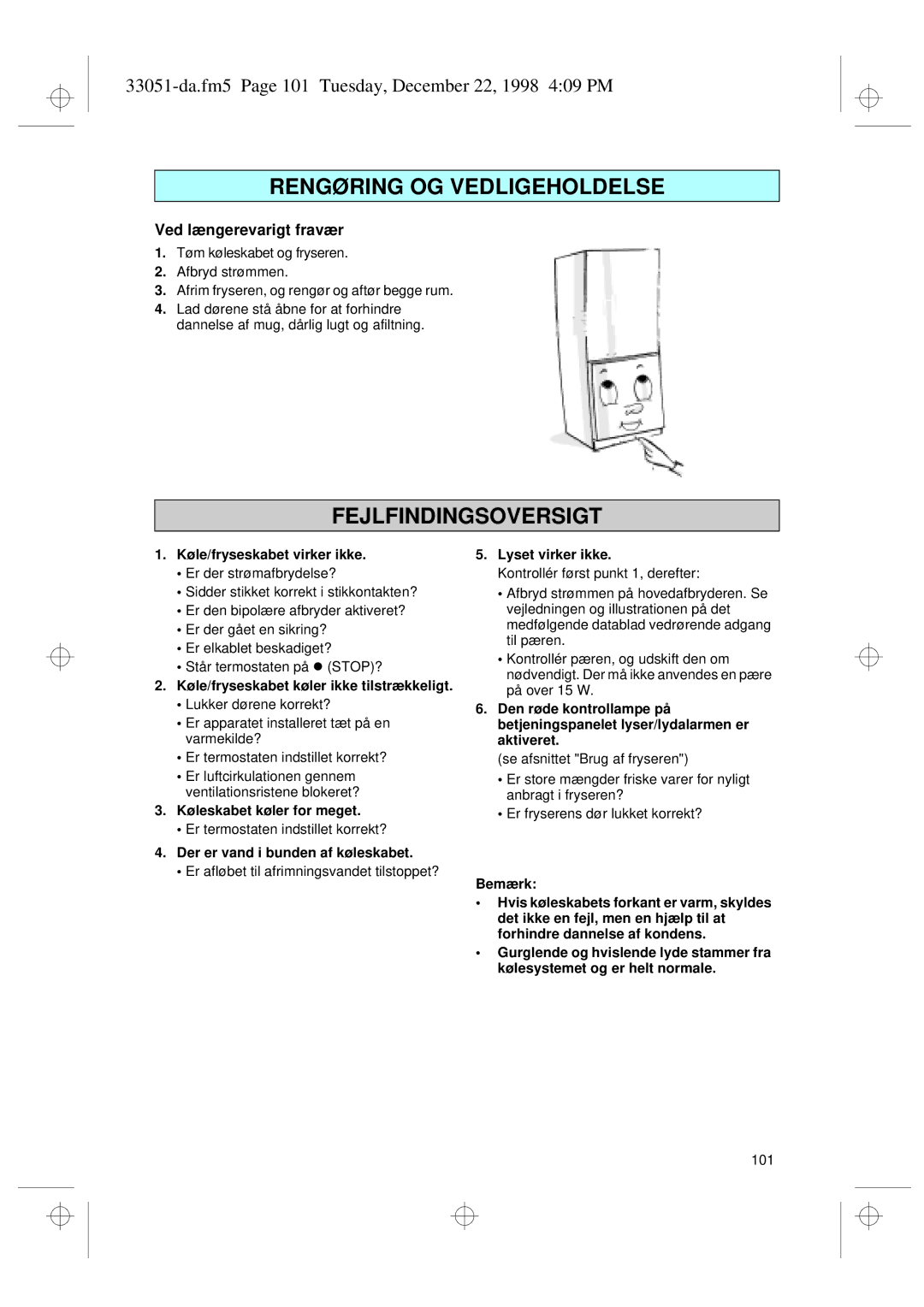 Smeg CR326AP installation instructions Ved længerevarigt fravær 