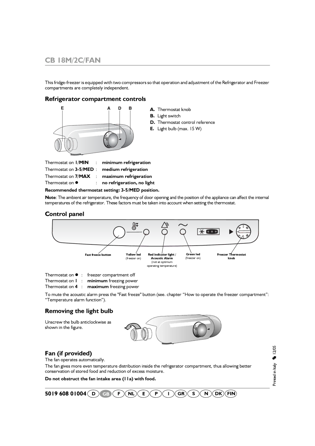 Smeg CR326AP7 manual Minimum refrigeration, Medium refrigeration, Maximum refrigeration 