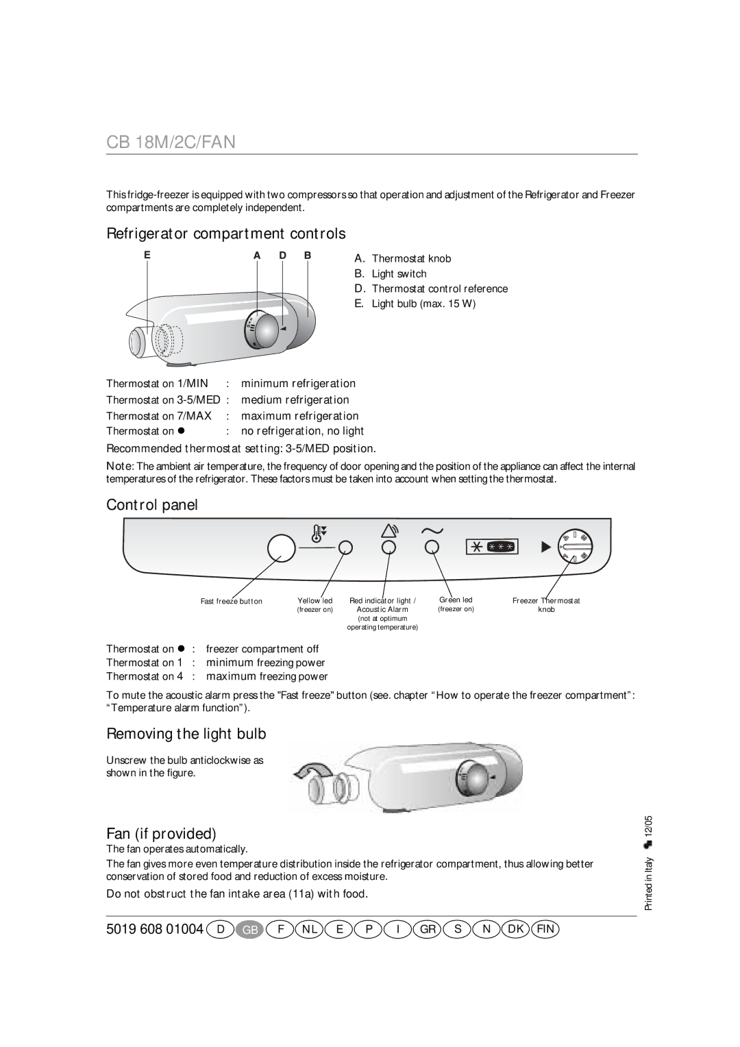 Smeg CR327AV1 manual Removing the light bulb 