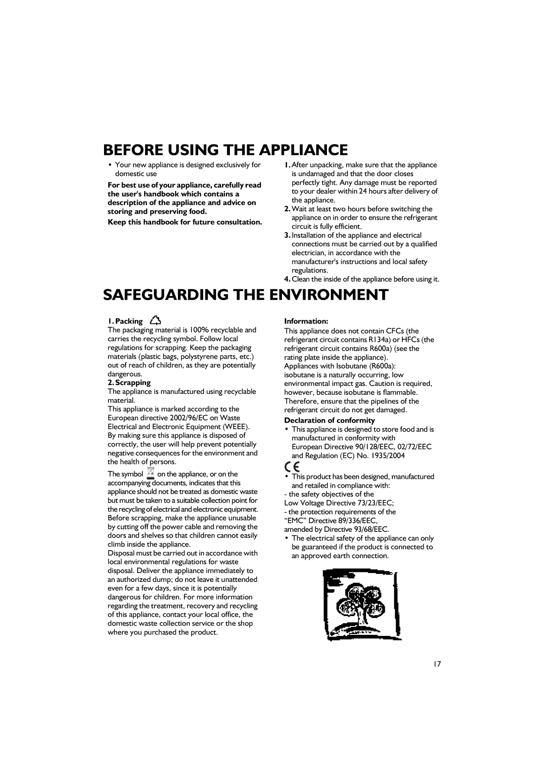 Smeg CR328AZD7 Keep this handbook for future consultation, Packing, Scrapping, Information, Declaration of conformity 