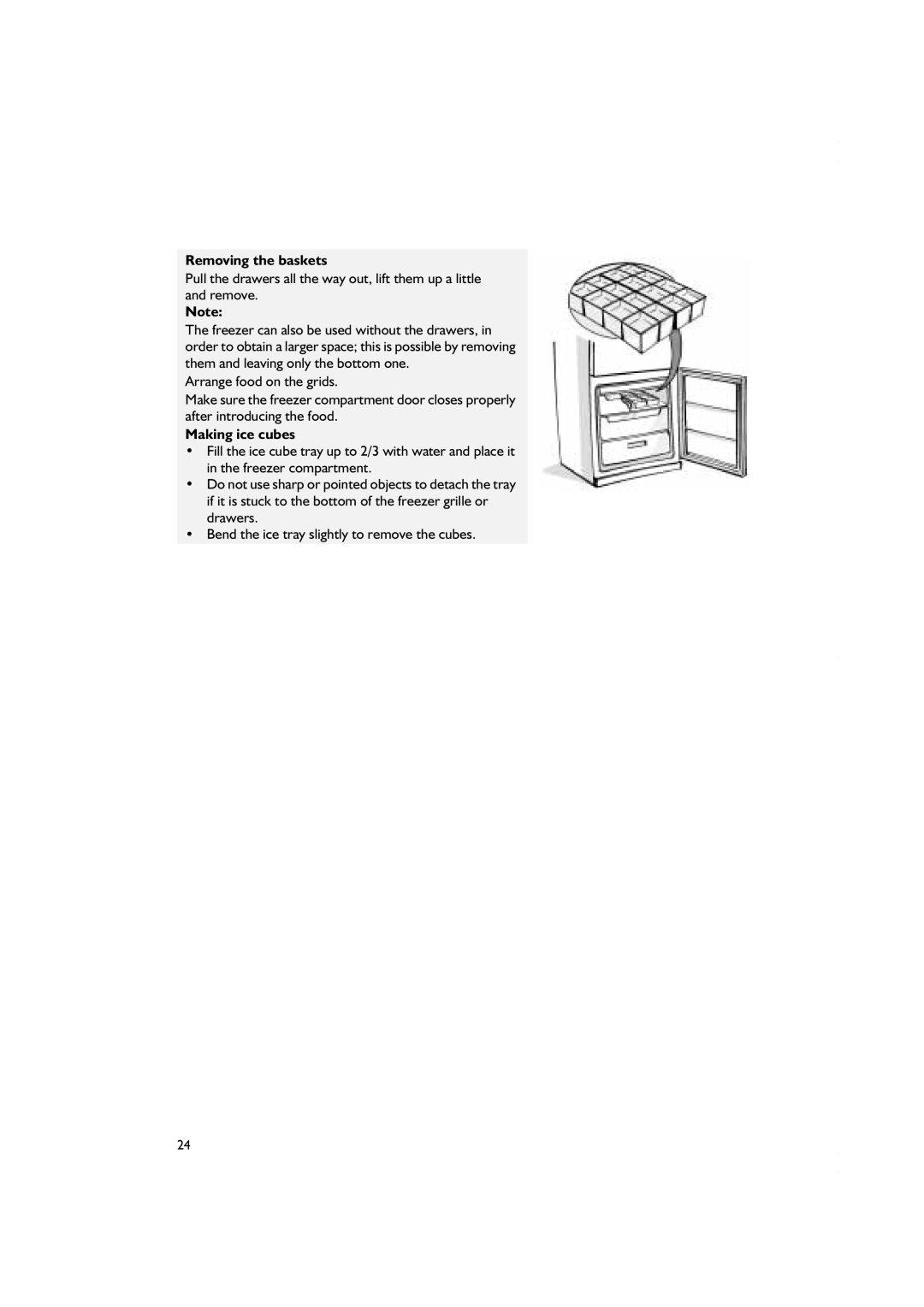 Smeg CR328APZD, CR328AZD7 manual Removing the baskets, Making ice cubes 