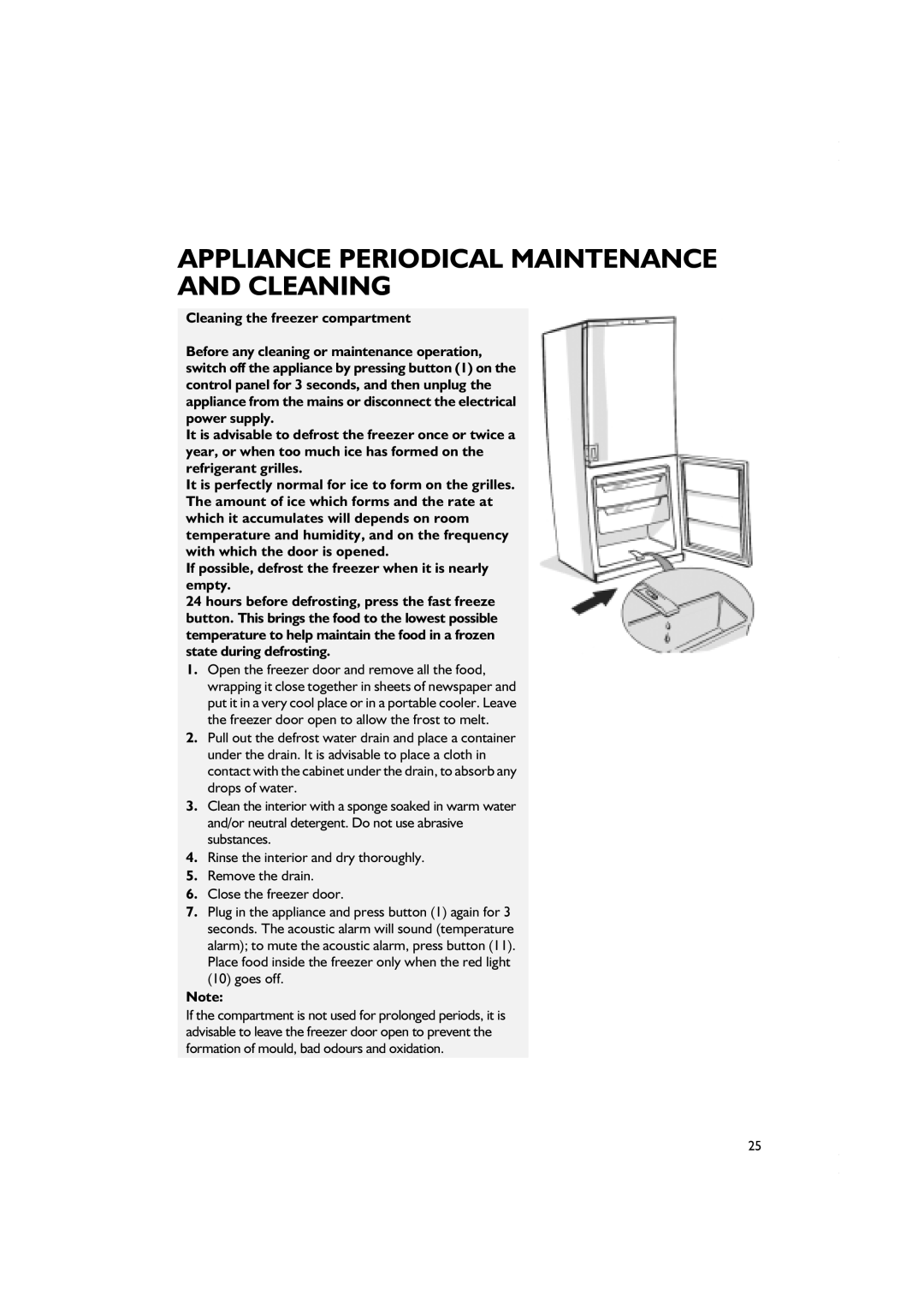 Smeg CR328AZD7, CR328APZD manual Appliance Periodical Maintenance And Cleaning, Cleaning the freezer compartment 