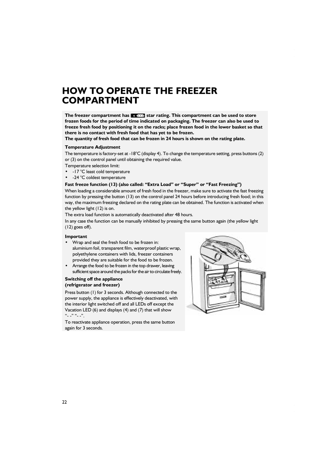 Smeg CR328APZD, CR328AZD7 manual How To Operate The Freezer Compartment, Temperature Adjustment 
