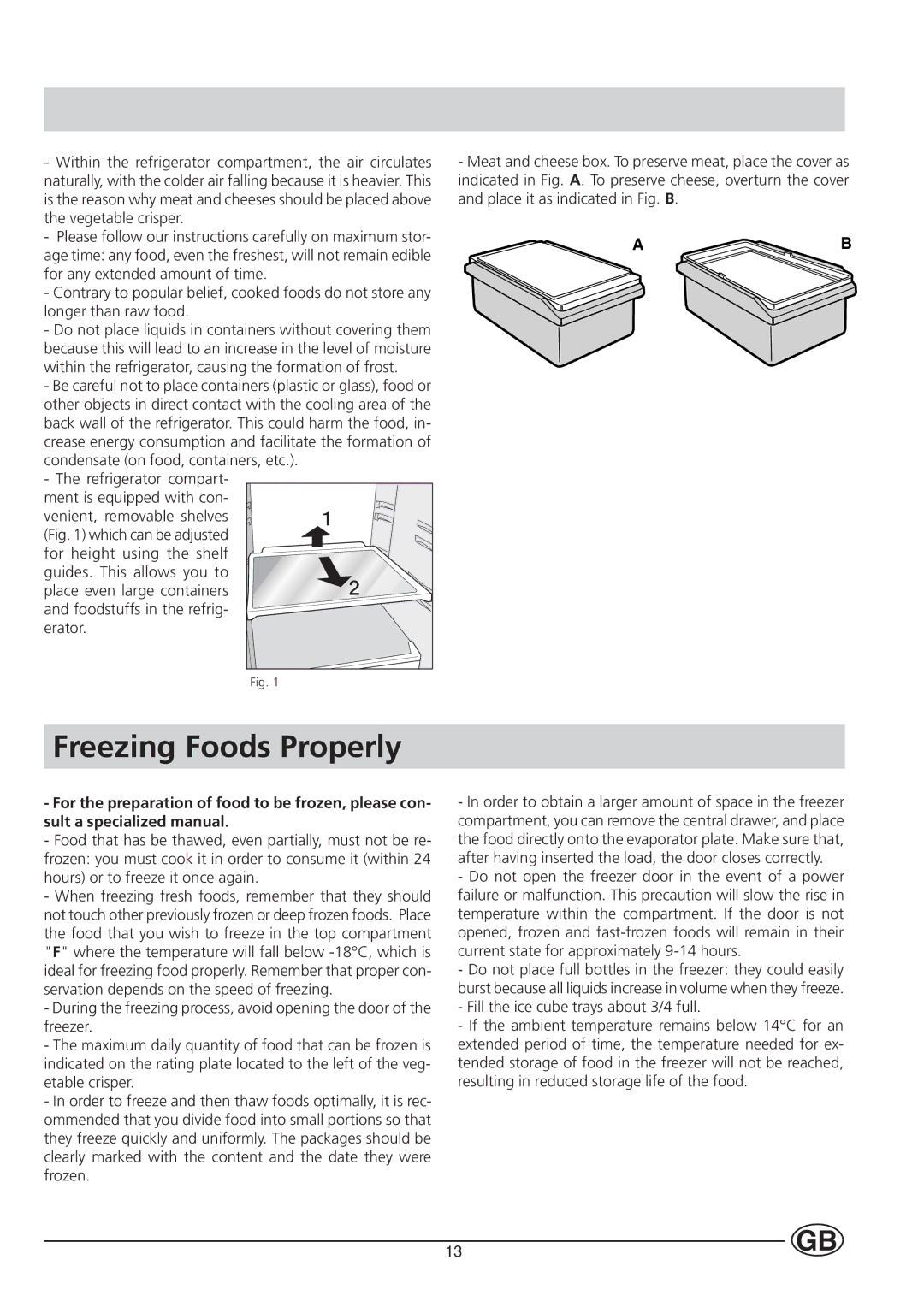 Smeg CR330A manual Freezing Foods Properly 