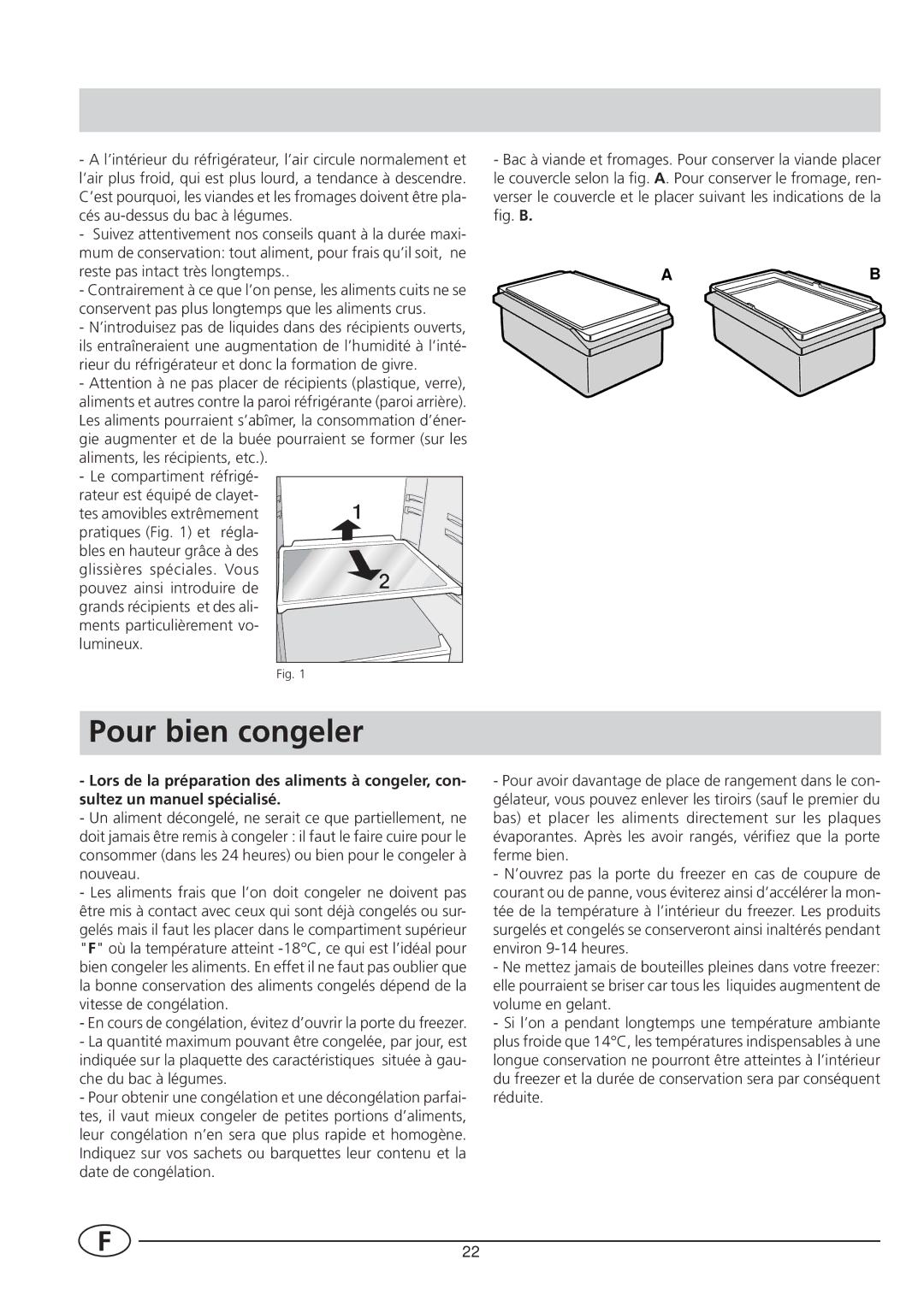 Smeg CR330A manual Pour bien congeler 