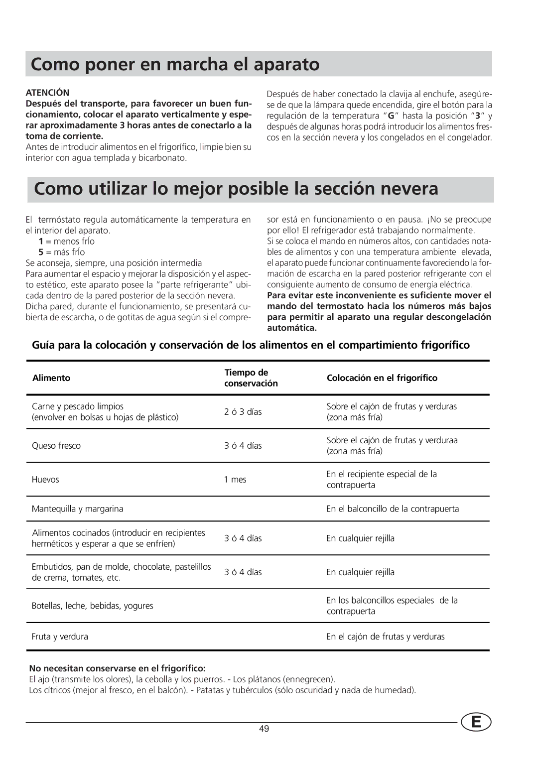 Smeg CR330A manual Como poner en marcha el aparato, Como utilizar lo mejor posible la sección nevera 